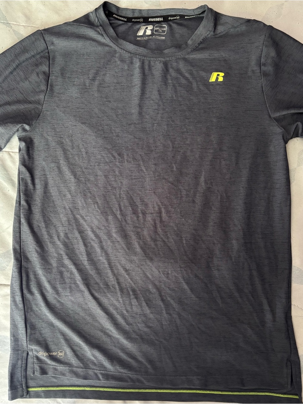 Russell Athletic Charcoal Gray Short Sleeve Performance Tee with Neon Logo